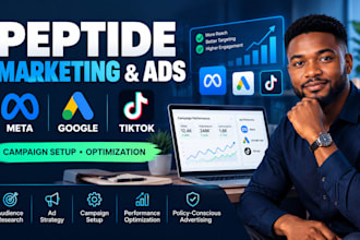 manage peptide ad, marketing, complaint meta ads, google and tiktok ads