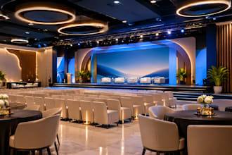 design and render 3d stage, event hall, concert, wedding hall and party setups