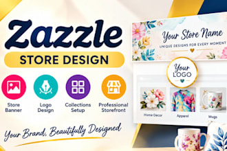 design zazzle store banner logo, collection setup and professional storefront