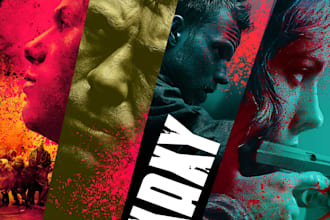 design cinematic action poster, movie poster, or thriller cover art