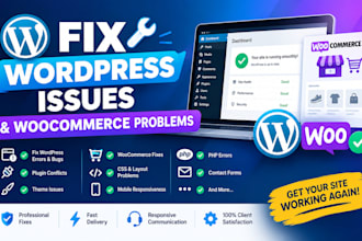 fix wordpress issues and woocommerce problems