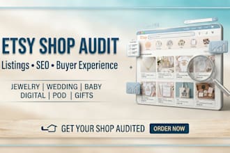 audit your etsy jewelry wedding store baby digital product listing pod gift shop