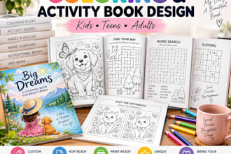 create coloring activity maze puzzle and word search books