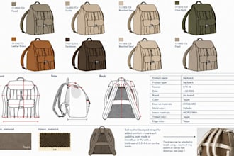 design backpack tech packs with technical drawings for manufacturing