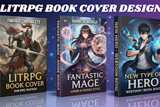 draw litrpg book cover, design for isekai, anime, webtoon, royal road, web novel