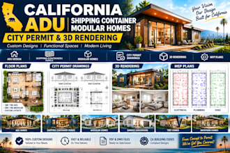 design california adu, shipping container, modular homes, city permit 3d