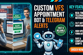 develop booking bot,vfs appointment bot, appointment bot,vfs bot, telegram bot
