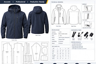 create sewing pattern and tech packs for jackets, hoodies and outwears