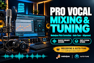 mix, pitch tune, clean and edit your vocals and songs for a radio ready sound