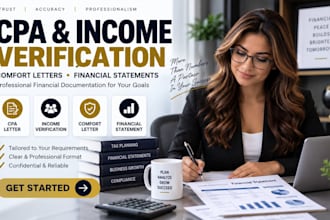 prepare CPA letter, income verification letter and financial statement