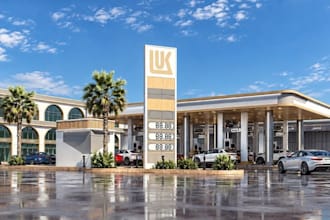 3d gas station,retail space design,car dealership,cgi carport render,parking lot
