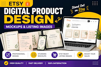 create etsy digital products, mockups, listing images, and product redesigns