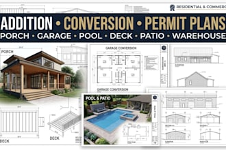 do porch, garage addition plan, pool design, warehouse design permit drawings