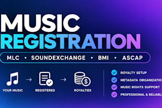 do music registration for mlc, soundexchange, bmi and ascap