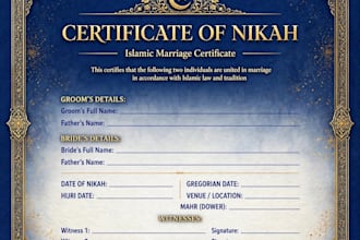 design luxury nikah nama certificate and muslim wedding card