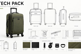 create weekend bag tech pack ready for manufacturing