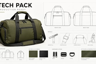 create travel bag tech pack ready for manufacturing