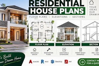 create residential house plans with detailed floor plans, elevations and section