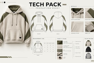 create clothing tech pack for production and manufacturing