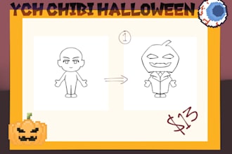halloween chibi ych fullbody render with costume