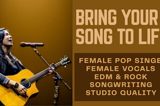 be your professional female pop rock singer for powerful vocal indie pop and edm