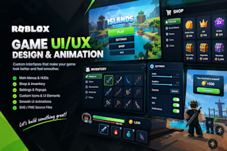 create high quality game UI UX, UI animations, user interface for roblox game
