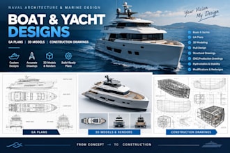design boat, yacht ga plans, 3d models construction drawings