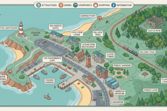 design custom theme park, festival, destination and tourism map