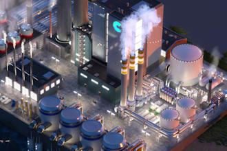 create 3d power plant, thermal plant, gas plant and energy facility renderings