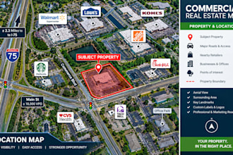 create commercial real estate aerial maps, property and location maps