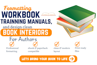 professional format workbooks, manuals, book interiors and kindle ebook