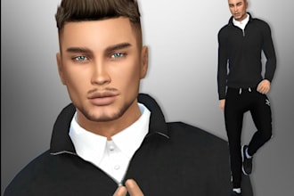 create custom simfor sim4, 3d model clothing, design cc mods, sim, sim character