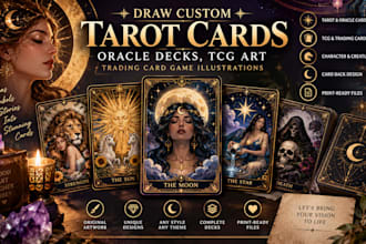 draw custom tarot cards, oracle decks, tcg art trading card game illustrations