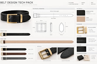 create professional belt, buckle and accessories tech packs for manufacturing