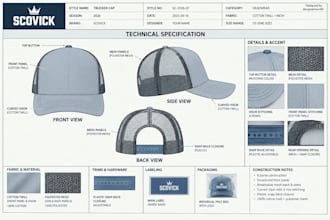 create cap tech pack for baseball caps snapbacks and headwear manufacturing
