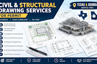 civil and structural drawing for permit, review site plan texas georgia