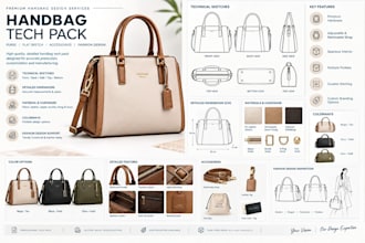 design handbag tech pack, purse, flat sketch, accesories, fashion design bom dfm