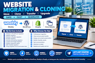 migrate, or transfer weebly, shopify and wordpress sites