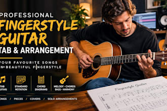 arrange a fingerstyle guitar pro tab from any song or piece, guitar cover