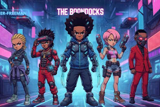 draw custom 2d cartoon character illustration design in boondocks style