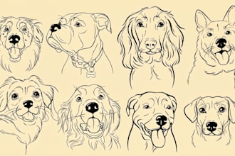draw custom pet portrait in line art vector illustration