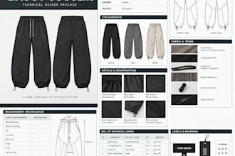 design custom streetwear, baggy joggers, apparel tech pack for manufacturing