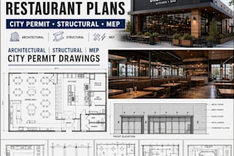 design california restaurant plans with city permit structural and mep drawings