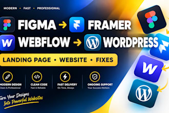 design fix figma to framer webflow to wordpress landing page website design