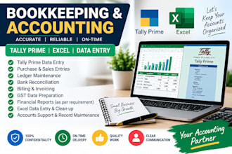 do bookkeeping tally prime accounting and excel data entry etc