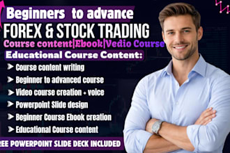 create an educational forex trading , stock market course ebook and video course