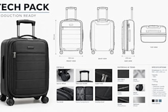 create carry bag tech pack ready for production