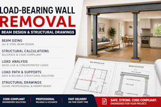 calculate beam size for load bearing wall removal and structural drawings
