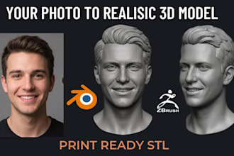 sculpt realistic 2d photo to 3d bust models in zbrush for 3d printing stl