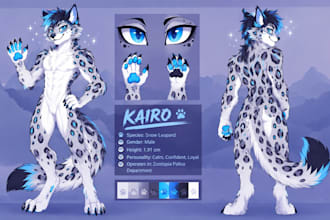 draw detailed furry reference sheet fursona character furry ref sheet oc design